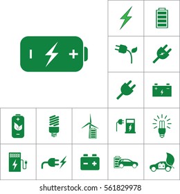 battery icon, alternative energy set on white background
