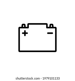 Batteriesymbol. Schwarze Kontur lineare Silhouette. Vorderseite. Vektorgrafik, einfache flache Grafik. Das einzelne Objekt auf weißem Hintergrund. Isolieren.