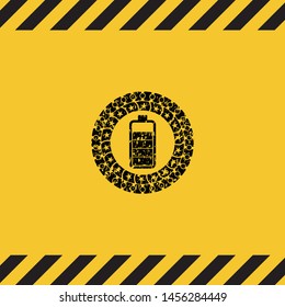 battery icon black grunge emblem inside yellow warning sign. Vector Illustration. Detailed.