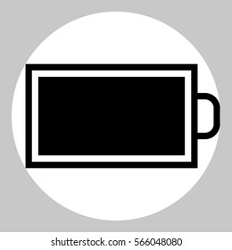 Battery icon. Black icon in white circle at gray background. 