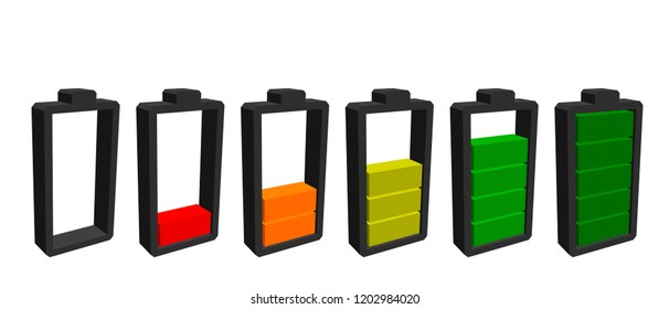 Battery icon. Charge level indicators. Isolated on white background. 3d Vector illustration.