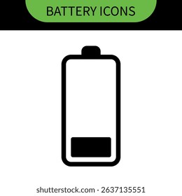 A battery icon with charge levels from full (green) to low (red), with a charging symbol on the first, representing power, energy storage, and readiness for use in electronic devices