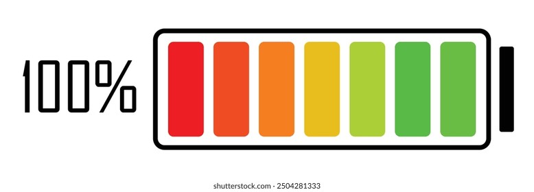 Icono de la batería. Carga de la batería, indicador de Recargo. Icono de Vector de una batería completamente cargada.
