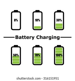 Battery icon. Battery charging icon. Battery charge level indicators. Vector. Illustration.