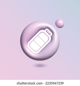 Battery Icon with in circle bright pastel color in 3d style realistic vector