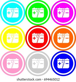 Battery icon, circle sign design with different colors
