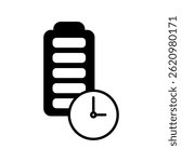 battery icon with clock, long lasting battery icon, simple flat style, illustration, logo sign symbol pictogram template, for ui or ux isolated on white for mobile app, editable
