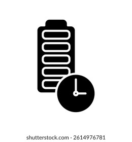 battery icon with clock, long lasting battery icon, simple flat style, illustration, logo sign symbol pictogram template, for ui or ux isolated on white for mobile app, editable