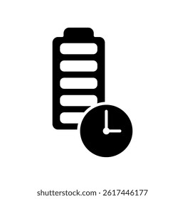 battery icon with clock, long lasting battery icon, simple flat style, illustration, logo sign symbol pictogram template, for ui or ux isolated on white for mobile app, editable