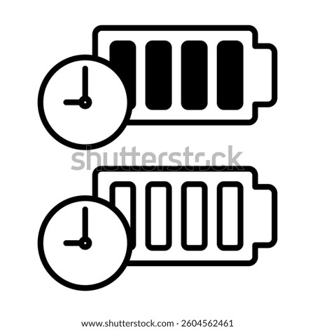 battery icon with clock, long lasting battery icon, simple flat style, illustration, logo sign symbol pictogram template, for ui or ux isolated on white for mobile app, editable
