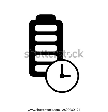 battery icon with clock, long lasting battery icon, simple flat style, illustration, logo sign symbol pictogram template, for ui or ux isolated on white for mobile app, editable