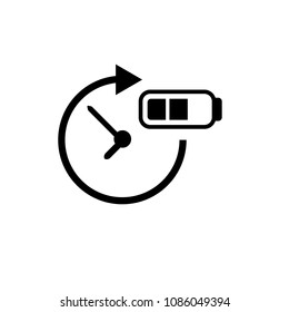 Battery icon and clock with rounded arrow