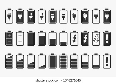 Battery Icon Collection. Flat Icon Design for UX, UI and Mobile Technology.