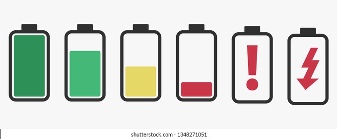 Battery Icon Collection. Flat Icon Design for UX, UI and Mobile Technology.