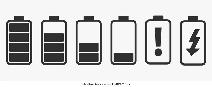Battery Icon Collection. Flat Icon Design for UX, UI and Mobile Technology.