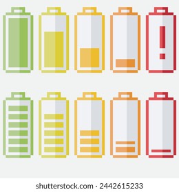 Battery icon collection, pixel art