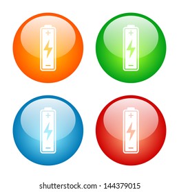 Battery Icon Colorful Glass Button Icon Set.  Vector format, colors can be adjusted easily.