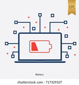Battery Icon and Computer Sign Graphic Vector Symbol