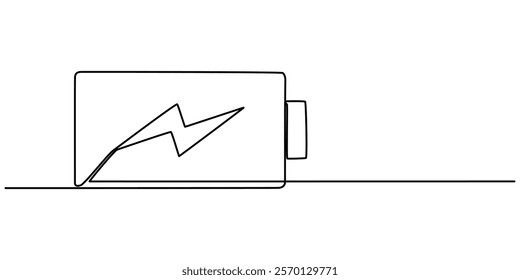 Battery icon continuous one line drawing, outline drawing of Battery with bolt symbol. Battery single vector illustration. Editable vector, Continuous one Line Drawing of battery. pro vector.