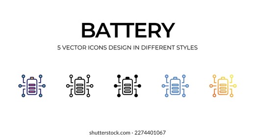 Batteriedesign im Fünf-Stil mit Editable Stroke. Linie, feste, flache Linie, Duo Tone Farbe und Farbverlauf Linie. Geeignet für Webpage, Mobile App, UI, UX und GUI Design.