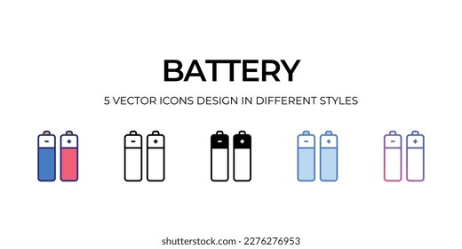 diseño de iconos de batería en estilo Cinco con pulsación editable. Línea, Sólido, Línea plana, Color de tono Duo y Línea de degradado de color. Adecuado para diseño de páginas Web, aplicaciones móviles, UI, UX y GUI.
