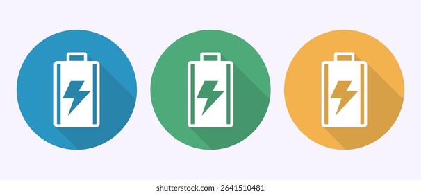 Battery icon design illustration, Battery charging sign and symbol in shadow button design