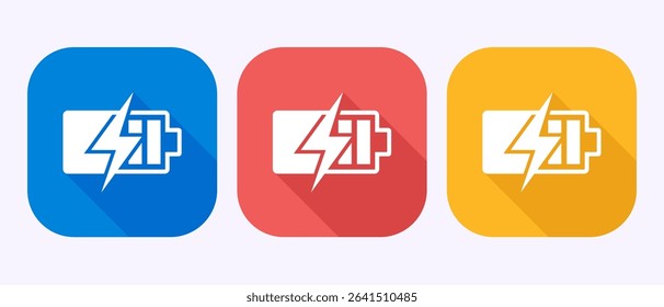 Battery icon design illustration, Battery charging sign and symbol in shadow button design