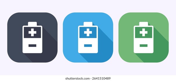 Battery icon design illustration, Battery charging sign and symbol in shadow button design