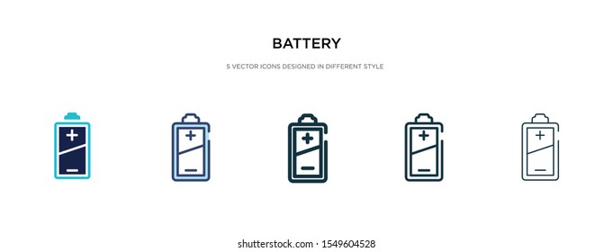 battery icon in different style vector illustration. two colored and black battery vector icons designed in filled, outline, line and stroke style can be used for web, mobile, ui