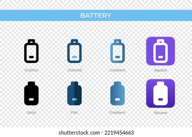 battery icon in different style. battery vector icons designed in outline, solid, colored, gradient, and flat style. Symbol, logo illustration. Vector illustration