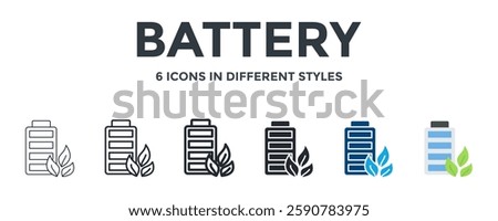 Battery Icon In Different Style Vector Illustration. Designed In Thin Line, Regular Line, Bold Line, Glyph, Color Fill, And Flat Style Can Be Used For Web