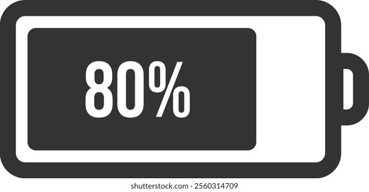 Battery icon displaying eighty percent power, effectively representing remaining charge levels in electronic devices, highlighting energy status for smartphones, laptops, and tablets