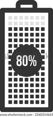 Battery icon displaying an eighty percent charge, representing a satisfactory level of remaining power for various electronic devices and equipment in use