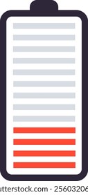 Battery icon displaying low charge status with vibrant red lines, signaling the urgent need for charging to prevent potential power failure and ensure device functionality