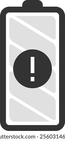 Battery icon displaying a nearly empty status with a warning sign, signaling low power levels and the urgent need for charging to prevent device shutdown