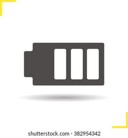 Battery icon. Drop shadow battery charge level pictogram. Isolated black illustration. Logo concept. Vector silhouette symbol