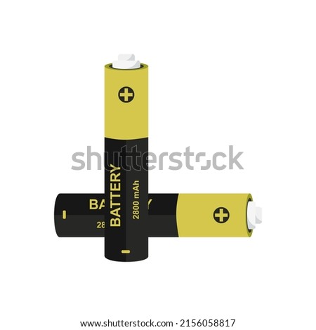 battery icon. Dry alkaline electrical energy cylinder cell. Rechargeable cylindrical object. 2 two, double A type size of power item. Flat vector illustration isolated on white background