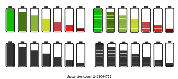 Batteriesymbol. Elektrische Stromversorgungs-Set Symbol Design Vektorgrafik.