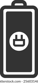 Battery icon featuring an electric plug symbol, indicating charging status while representing portable power and energy storage solutions for modern electronic devices