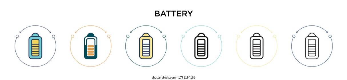 Icono de la batería con estilo relleno, delgado, contorno y trazo. Ilustración vectorial de dos diseños de vectores de batería de color y negro se pueden utilizar para móviles, ui, web