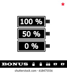 Battery icon flat. Black pictogram on white background. Vector illustration symbol and bonus button open and closed lock, folder, star