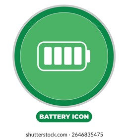 Icono de batería Círculo plano y verde con una batería blanca para el elemento de diseño y la carga del almacenamiento de energía del smartphone