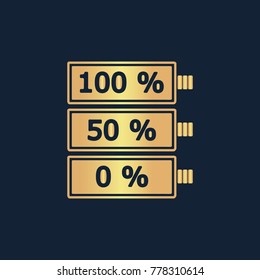 Battery icon flat. Simple gold pictogram on dark background. Vector illustration symbol
