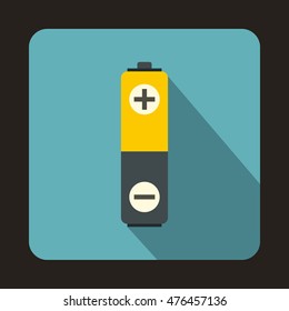 Battery icon in flat style on a baby blue background