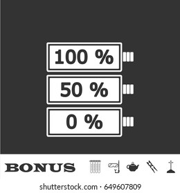 Battery icon flat. White pictogram on black background. Vector illustration symbol and bonus icons