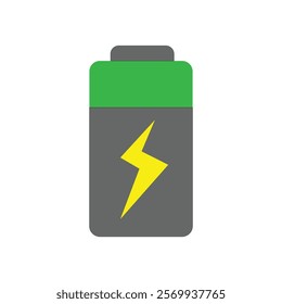 A battery icon with a green electric power symbol typically represents a fully charged or actively charging battery. The green color signifies that the battery has a good charge level, and the electri