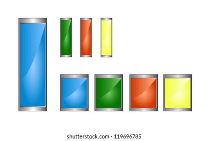 Battery icon indicators of two sizes and three states - full, half and empty