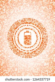 battery icon inside abstract emblem, orange mosaic background
