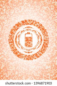 battery icon inside abstract emblem, orange mosaic background