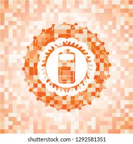 battery icon inside abstract orange mosaic emblem
